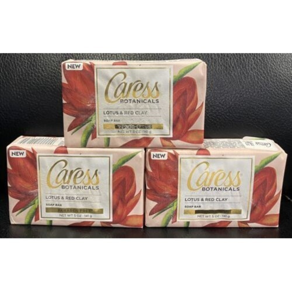 Caress Botanicals Lotus & Red Clay Soap Bars Paraben Free 5 oz. Each Lot of 3